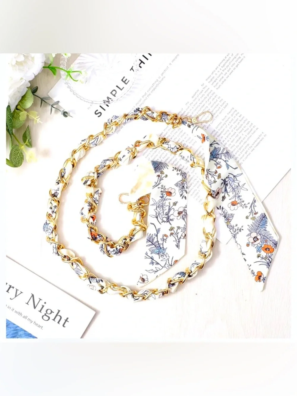 Elegant Floral Silk Scarf Woven Chain Strap – Crossbody Replacement Strap